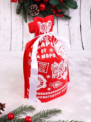 Мешок для подарков 36х24х12см Подарок от Деда Мороза красный