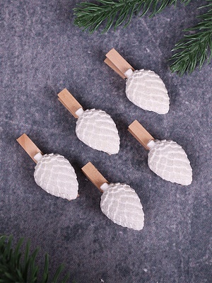 Прищепки керамика декор Шишки белые 3,5см (уп5)