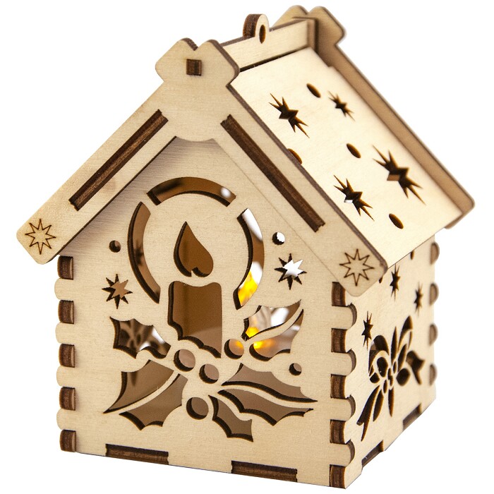 Сборная модель с подсветкой Домик Новогодняя свеча Дерево 9,5х6,5х6,5см