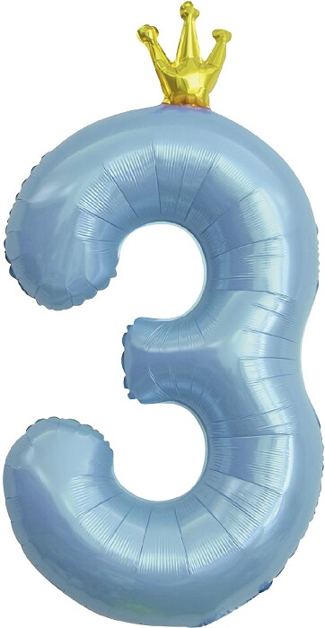 Шар фольга Цифра 40''/FL Цифра Золотая корона Голубой 3