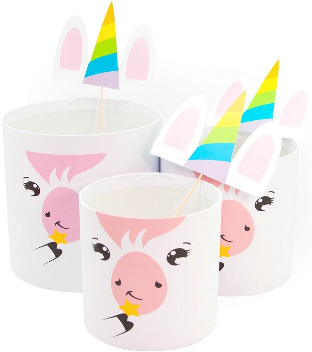 Коробка цилиндр с топпером Единорог с ушками 20х20см