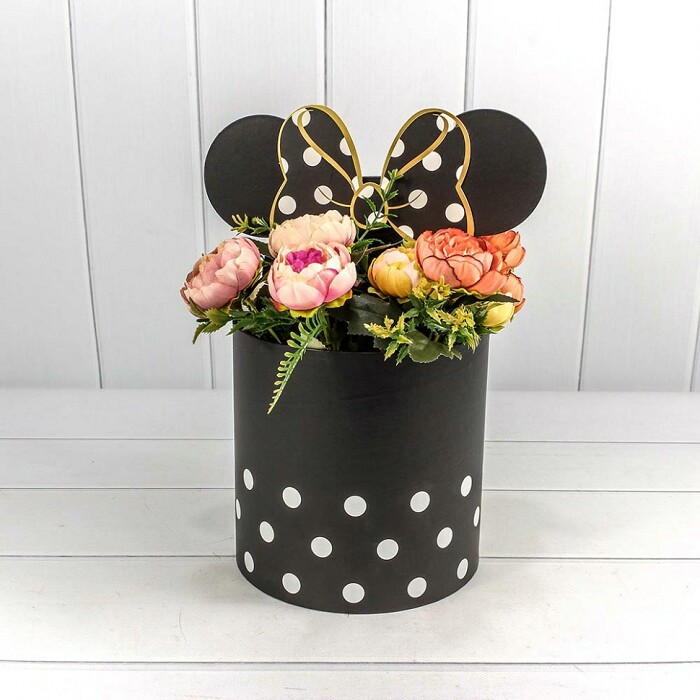 Коробка цилиндр с ушками с бантом Черный 19х19см 720791-3