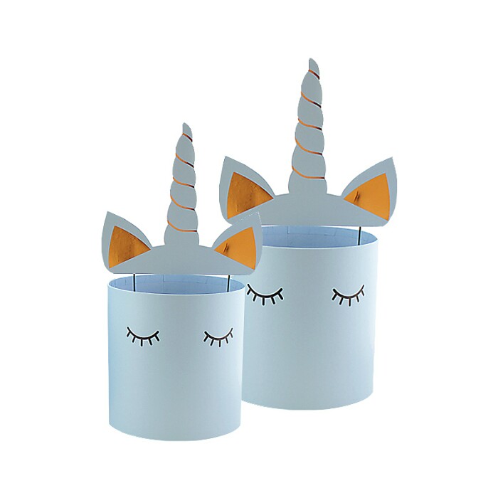 Коробка цилиндр с топпером Единорог Голубой 15х15х15,5см