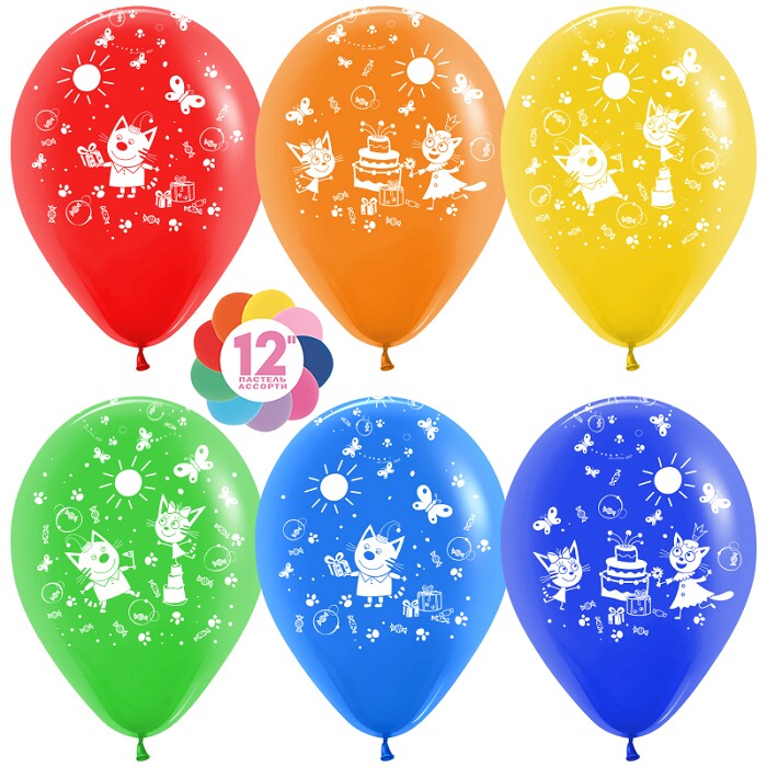 Шар латекс 12"/Sp пастель Три Кота Праздничные подарки ассорти 5ст 25шт