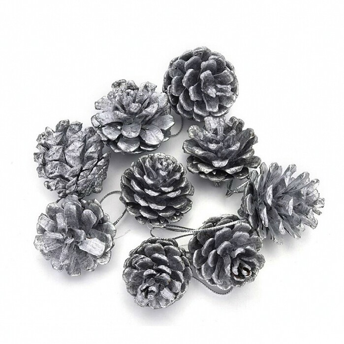 Украшение декор Природный декор Шишки Серебряные набор (уп12)