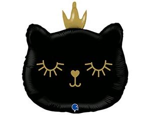 Шар фольга фигура голова Котенок черная в короне 26" 66см GR