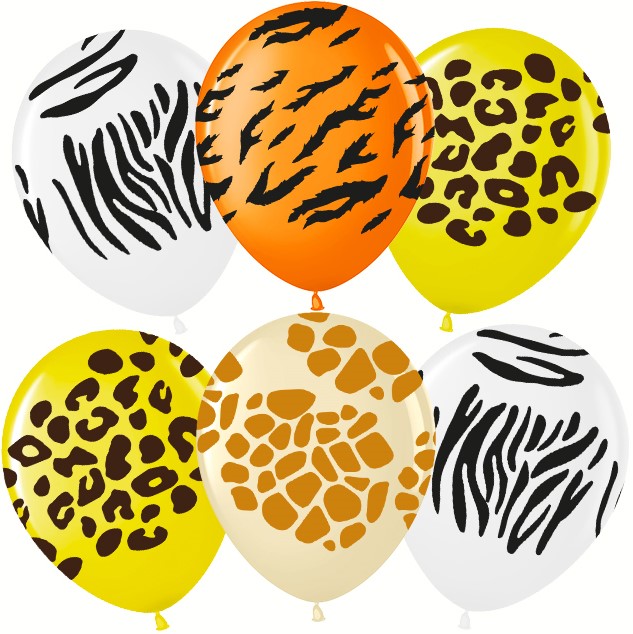 Шар латекс с рисунком 12''ВВ пастель Сафари ассорти 5ст (25шт)