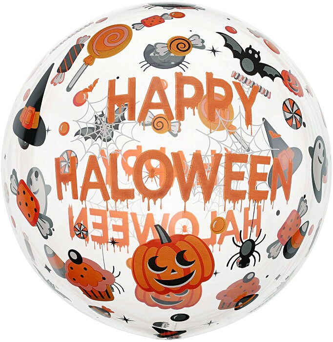 Шар фольга мини с клапаном 18''/FL Deco Bubble Хэллоуин Веселый прозрачный кристалл