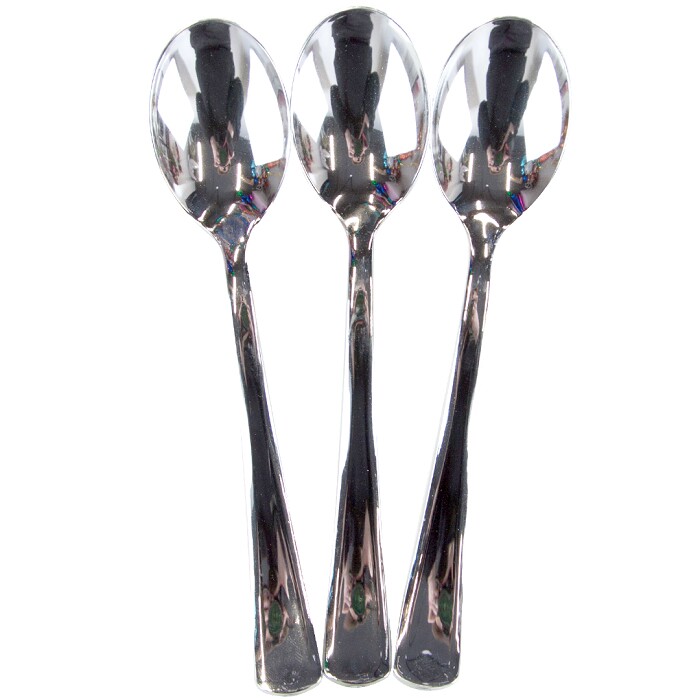 Столовые приборы Ложки пластик Серебро металлик 17см уп10