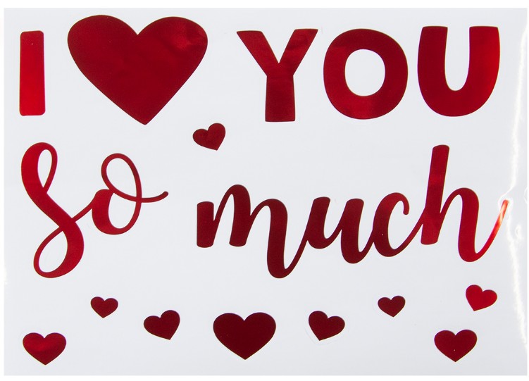 Наклейка на шары и подарки I love you so much 19,5х27см Красный металлик 1шт