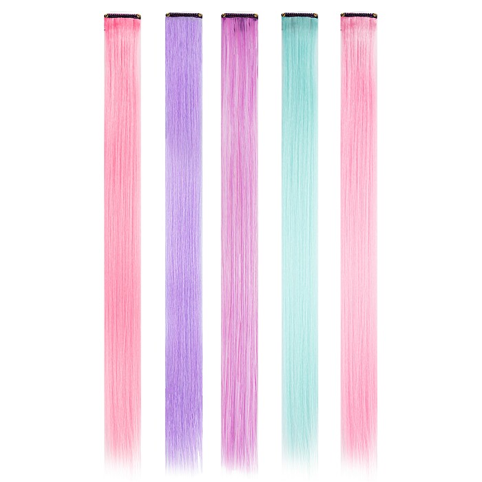 Прядь для волос цветная на заколке 5 гр Нежный микс 50х3,3см уп5