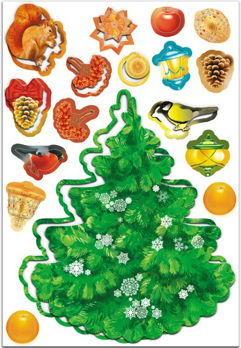 Магниты набор Елка белочка и птичка 20,3х13,9см 1шт