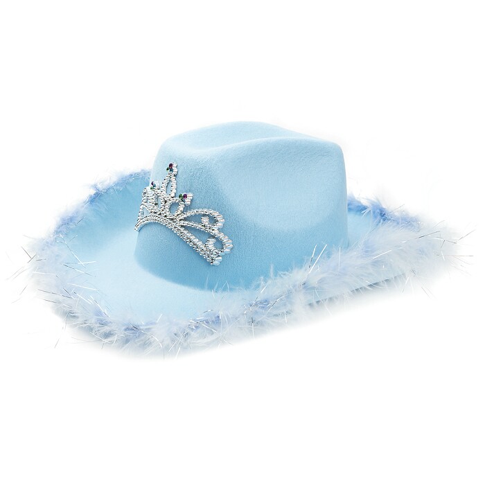 Шляпа фетр Кантри Гламур с перьями и короной Голубой