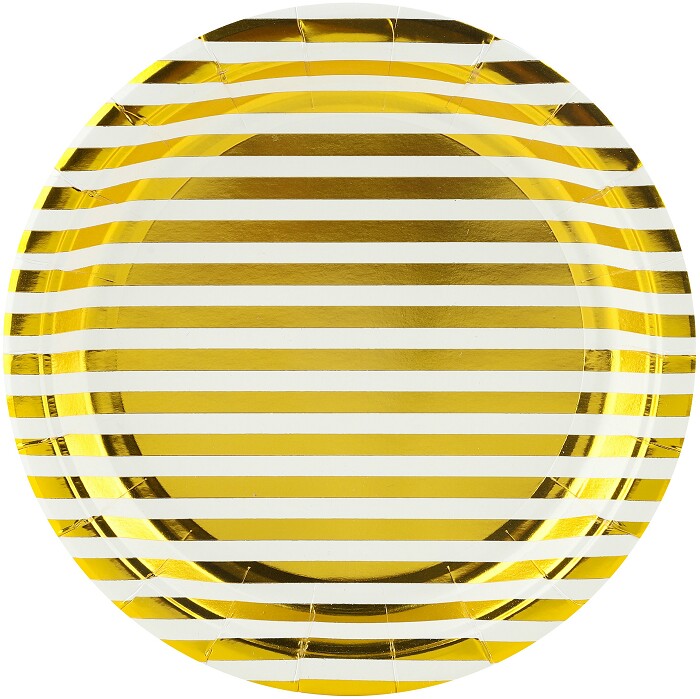 Тарелки бумажные 180мм Полосы Люкс Белый золото металлик (уп6) ВолВес