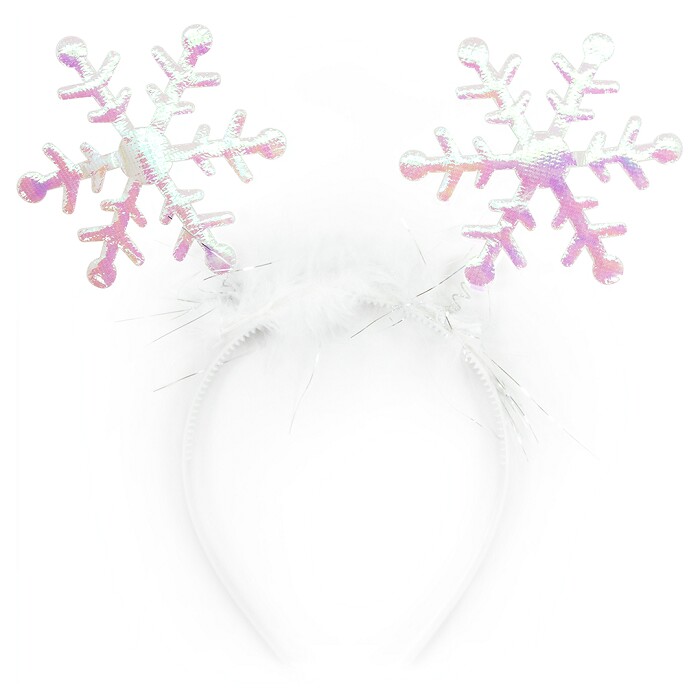 НГ Ободок Снежинки Жемчужный перелив Белый 1шт ВВ