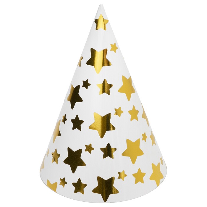 Колпаки бумага Звезды Микс белый золото металлик 16см уп6