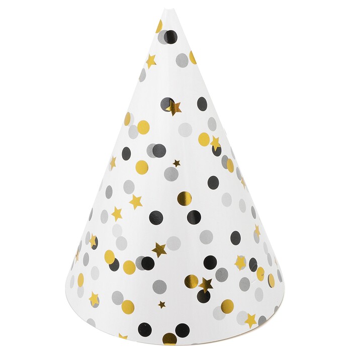 Колпаки бумага Конфетти Стильное ассорти металлик 16см уп6