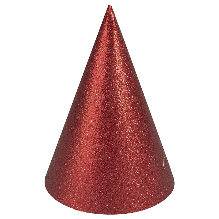 Колпаки бумага Красный с блестками 16см уп6