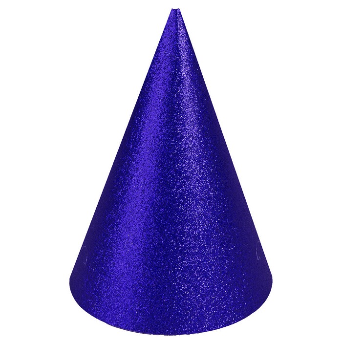 Колпаки бумажные Королевский синий с блестками 16см уп6