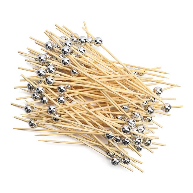 Пики Топперы с бусинами Серебро 12см (50шт) ВВ