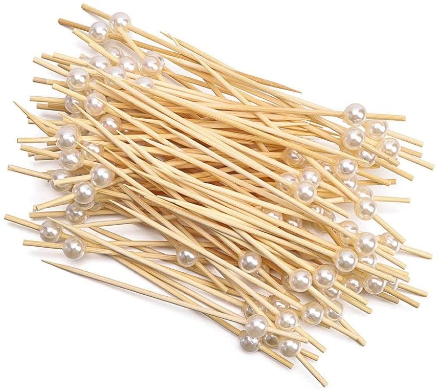 Пики Топперы с бусинами Белый жемчуг 12см уп50