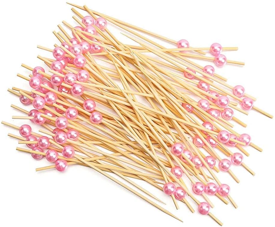Пики Топперы с бусинами Розовый 12см (50шт) ВВ