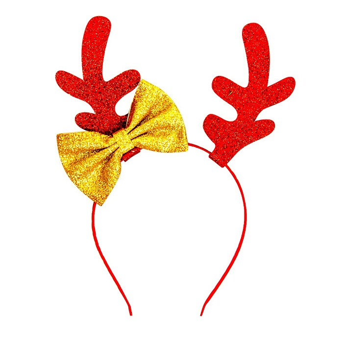 НГ Ободок Олененок с золотым бантиком красный с блестками ВВ