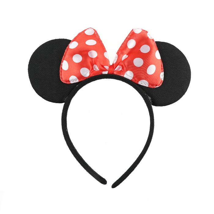 Ободок ушки Мышка с красным бантиком крупный горох черный 1шт