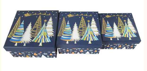 НГ Коробка С Новым Годом! Елки Синий с тис фольгой 18х18х8,5см /ВС