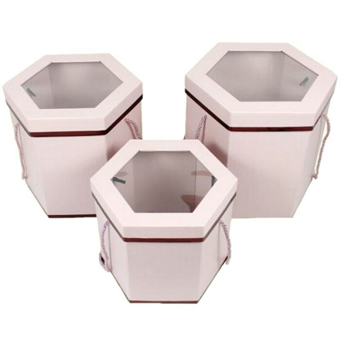 Коробка Шестиугольник 25х22х24см Лакшери Розовый с окном
