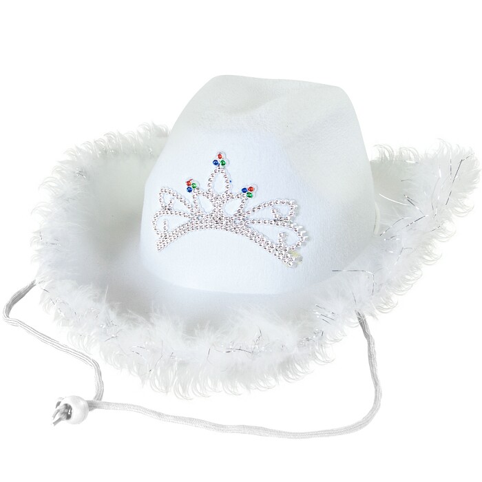 Шляпа фетр Кантри Гламур с перьями и короной Белый
