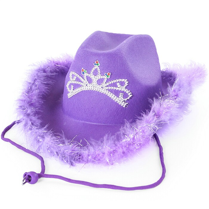 Шляпа фетр Кантри Гламур с перьями и короной Сиреневый