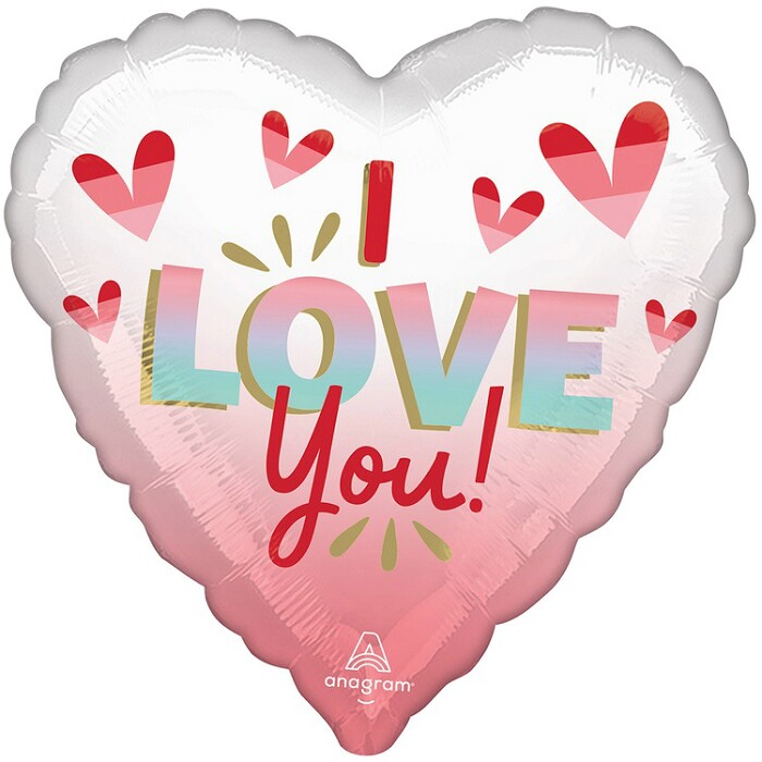 Шар фольга 18''/An сердце ILY Омбре бело-розовое