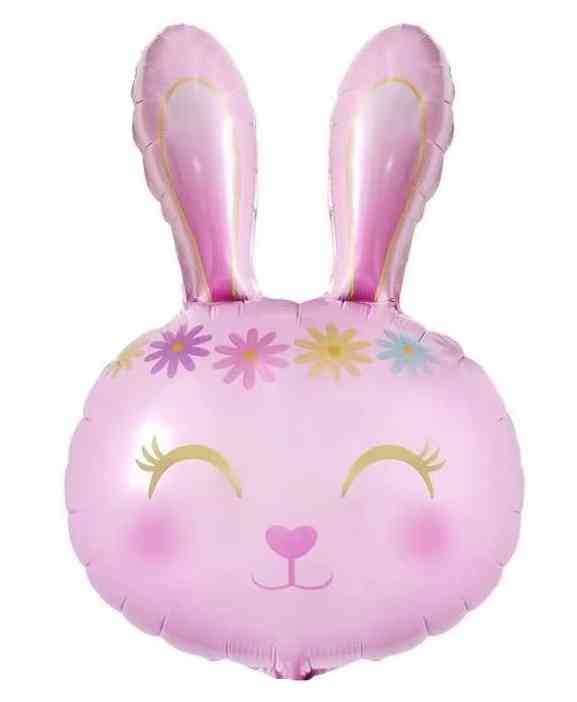 Шар фольга фигура Цветочный Зайка Розовый 32" 81смFL