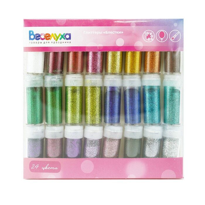 Глиттер Блестки ассорти в баночках для творчества 24 цвета
