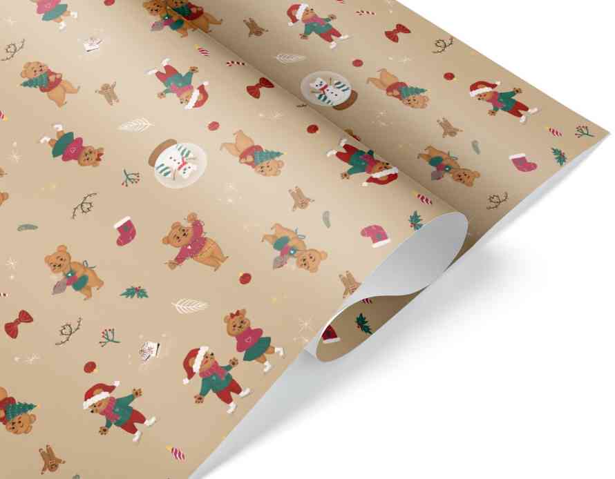 Бумага лист 70х100см Новогодние мишки