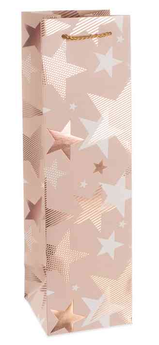 Пакет бумажный под бутылку Мириады звезд Розовый Металлик