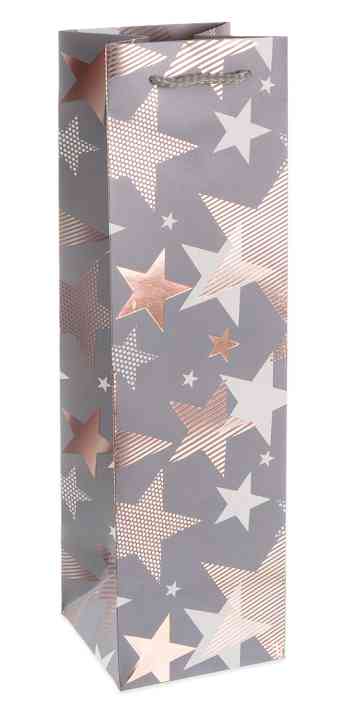 Пакет бумажный под бутылку Мириады звезд Серый Металлик