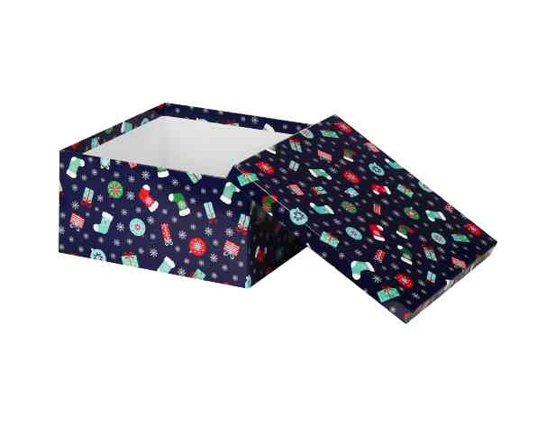 НГ Коробка квадрат 15,5х15,5х9см Носочки и подарки