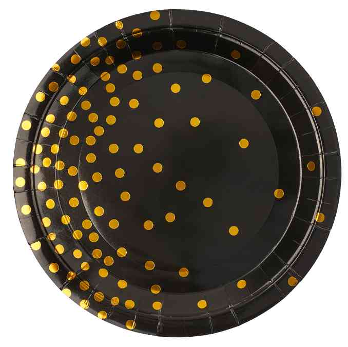 Тарелки бумажные 180мм Золотое конфетти Черный (уп6) ВВ