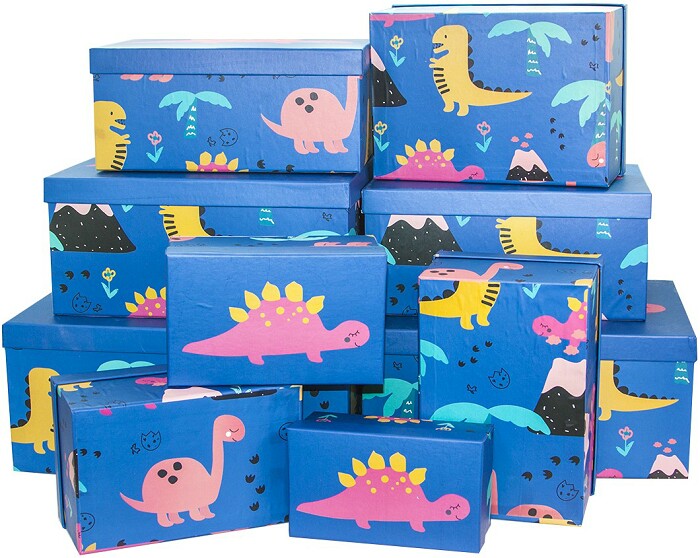 Коробка Прямоугольник 15х34х26см Яркие динозаврики Синий