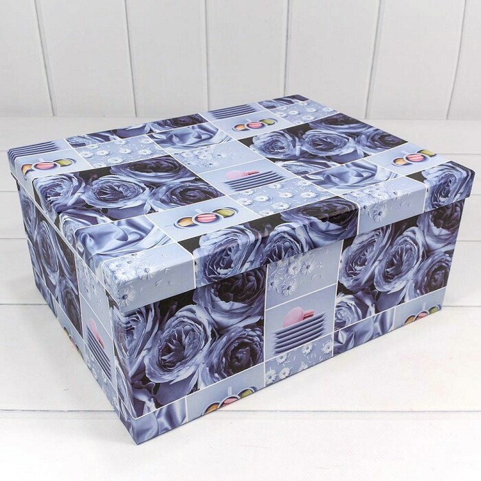 Коробка Прямоугольник 30х22х13см Изысканный коллаж Синий 721604 1834-8