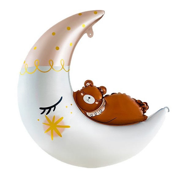 Шар фольга фигура Полумесяц с медвежонком 34" 86см FL 1207-5527 (медведь)