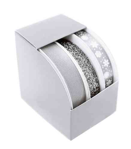 Лента текстиль набор 15х3м Серебро (уп3)