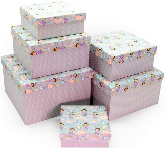 Коробка Квадрат 21х21х11см Сказочная принцесса Сиреневый