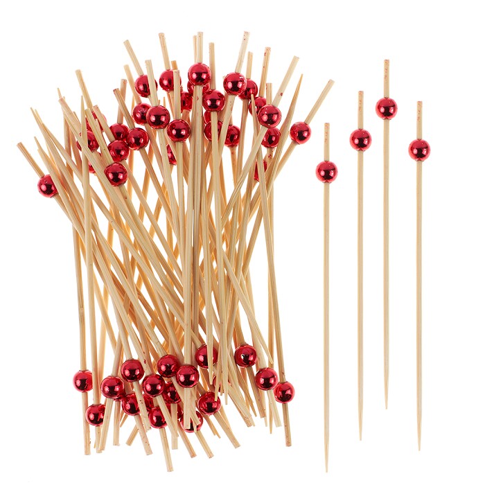 Пики Топперы с бусинами Красный металлик 12см уп50