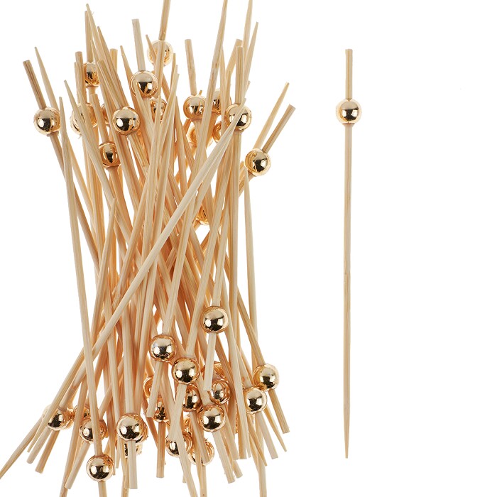 Пики Топперы с бусинами Розовое Золото 12см уп50
