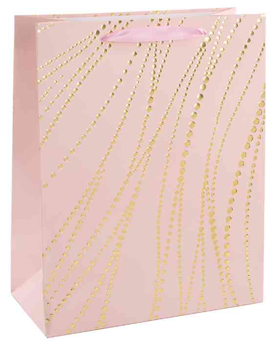 Пакет бумажный L 26х32см Золотые нити Дизайн №1 Светло-розовый Металлик
