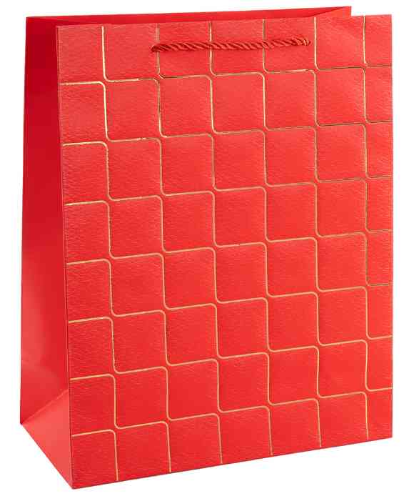 Пакет бумажный L+ 31х44см Золотые квадраты Дизайн №2