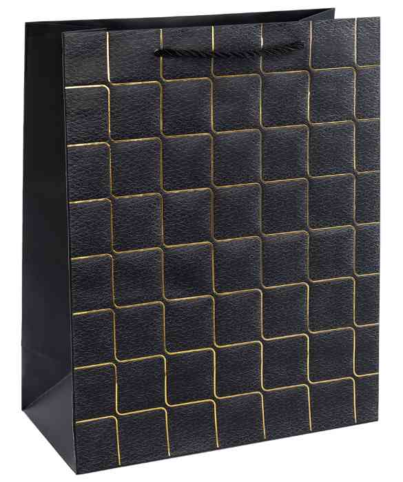 Пакет бумажный L+ 31х44см Золотые квадраты Дизайн №1